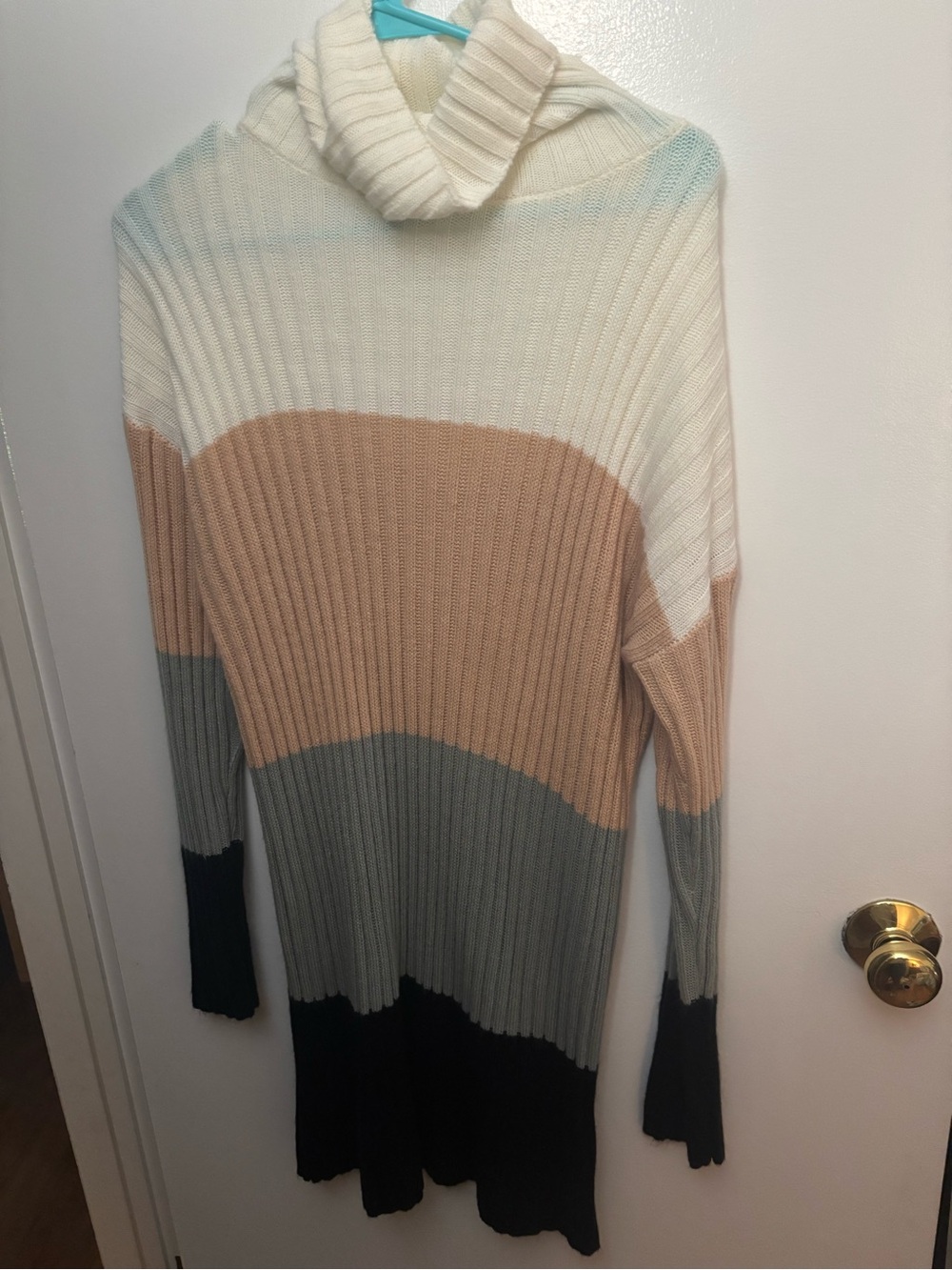 SHEIN Colorblock Ribbed Turtleneck Sweater Dress in Cream, Tan, Gray, Black